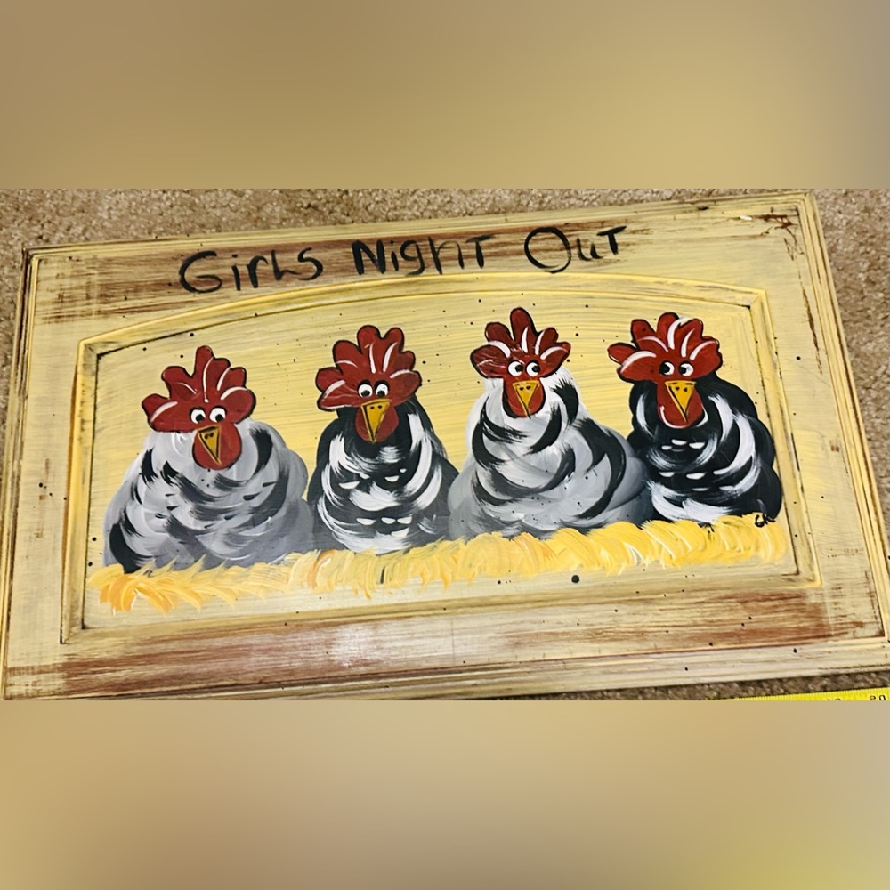 Hand-painted Chicken wall art “Girls Night Out”